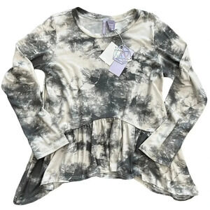Good Luck Girl Black Tie Dye Print Ruffle Hem Top L